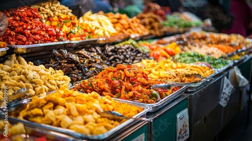 Vibrant street food markets with diverse offerings. Street food for tourists stalls offering diverse