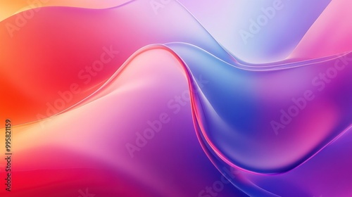 A vibrant abstract composition featuring flowing waves of vivid colors in shades of purple, pink, and orange.