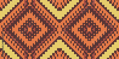 Pixel Art Ethnic Pattern Designfolk Embroidery, Aztec Geometric Ornament Print. Design for Carpet, Wallpaper, Clothing, Wrapping, Fabric