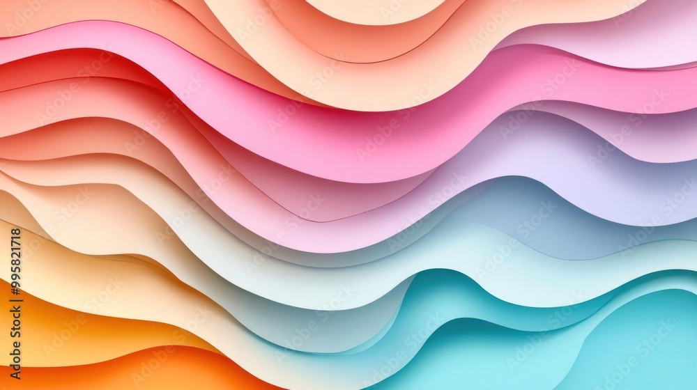 Obraz premium Colorful, flowing waves of pastel shades create a vibrant and dynamic abstract background.