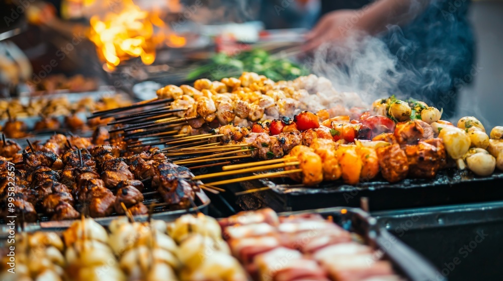 Vibrant street food markets with diverse offerings. Street food for tourists stalls offering diverse Vibrant street food markets with diverse offerings. Street food for tourists stalls offering diverse