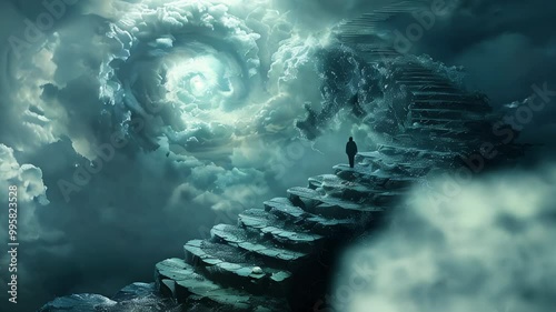 Stairway to heaven leading nowhere - dead end, meaningless life concept