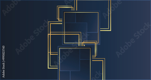 Geometric shapes in dark blue and gold tones