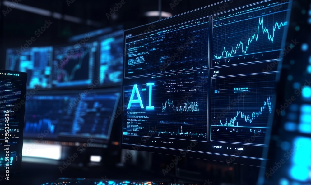 AI data visualization on computer screens. AI data visualization on computer screens.