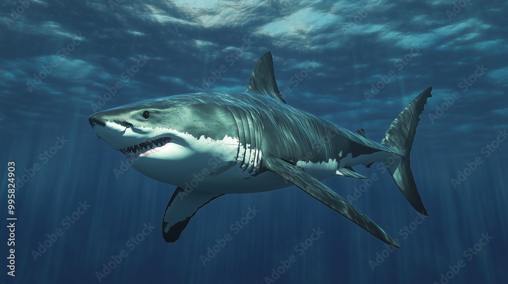 A large shark is swimming in the ocean A large shark is swimming in the ocean