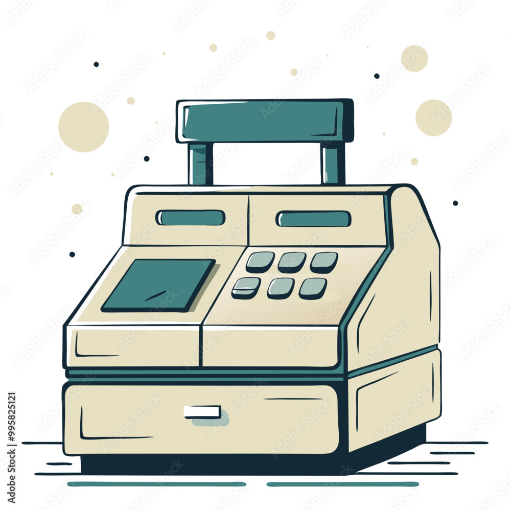Retro cash register on abstract background, beige and green tones Retro cash register on abstract background, beige and green tones