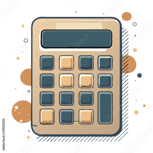 Calculator on abstract background, beige and green tones