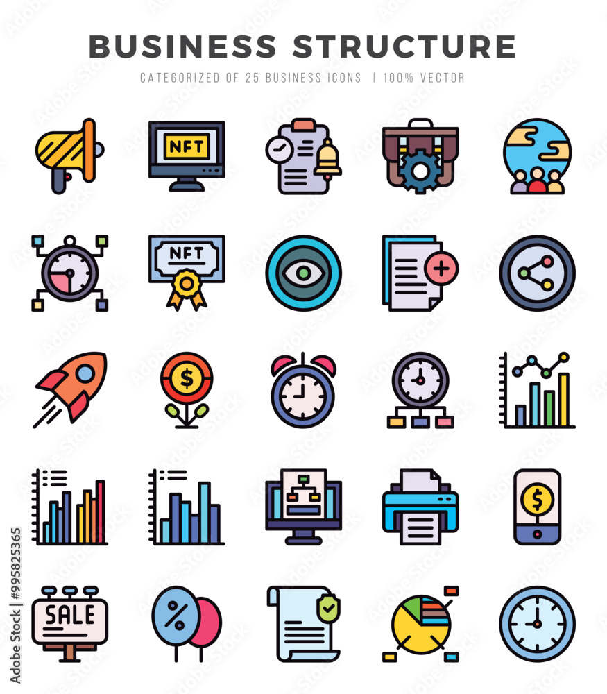 Set of 25 Business Structure Lineal Color Icons Pack. Set of 25 Business Structure Lineal Color Icons Pack.