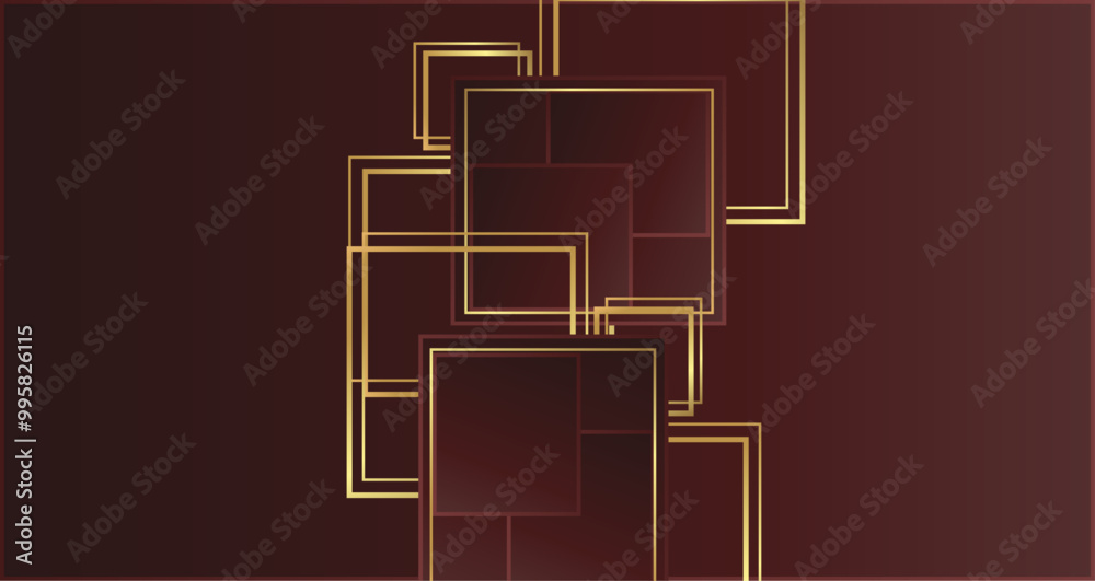 Abstract design featuring intersecting maroon rectangles outlined in gold