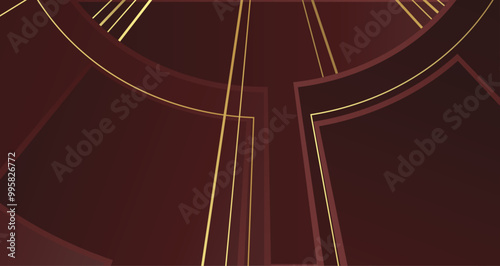 Abstract design featuring intersecting maroon rectangles outlined in gold