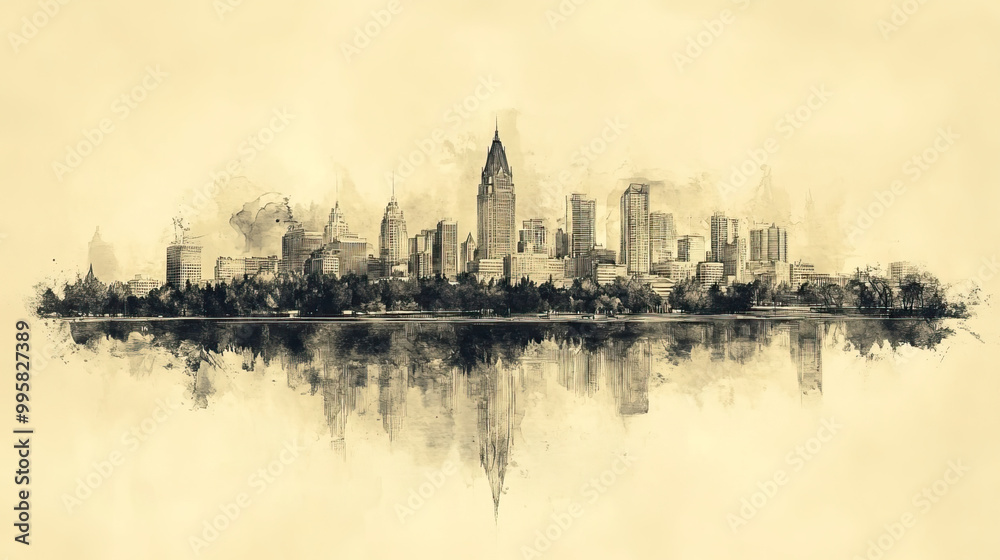 Obraz premium Regina, Canada, color pen pencil hand-drawn effect drawing illustration for travel poster, card, wallpaper, backdrop or banner. Modern, clear, artistic and simple