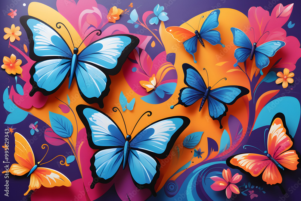 pattern with butterflies and flowers