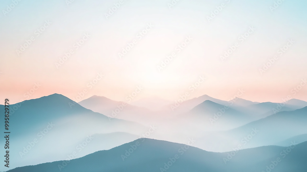 Mountain landscape at sunrise with soft mist and natural lighting, serene and inspiring for adventure travel promotions. Mountain landscape at sunrise with soft mist and natural lighting, serene and inspiring for adventure travel promotions.