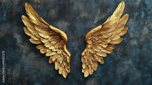 Decorative Gold Angel Wings on Dark Textured Background
