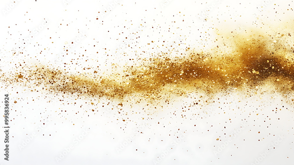 Gold glitter and dust clouds on a white background. Gold glitter and dust clouds on a white background.