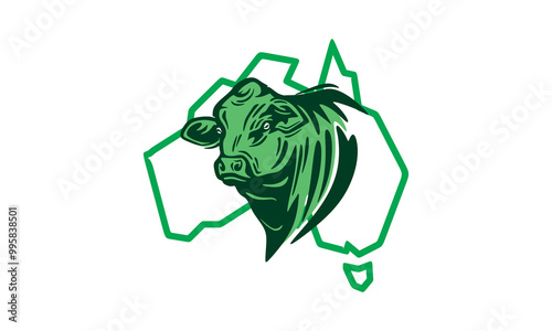 great angus  cattle head and map logo, silhouette of big cow vector illustrations