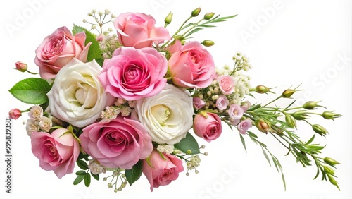 Beautiful pink roses blooming on a white background