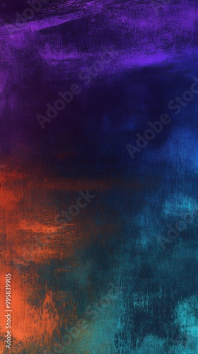 Abstract gradient background with purple, blue, and orange hues.