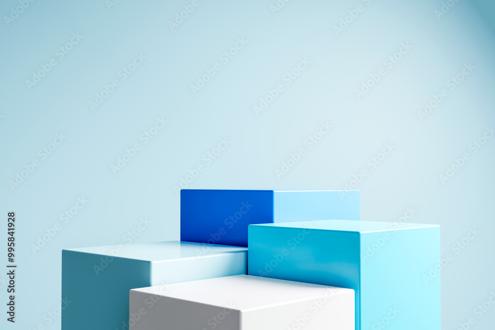 4 steps of empty blue cube podium, showcase product, 3d render 4 steps of empty blue cube podium, showcase product, 3d render