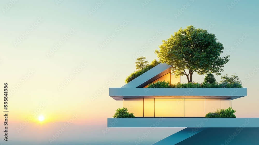 Fototapeta premium Futuristic Eco-Friendly Rooftop Architecture Double Exposure