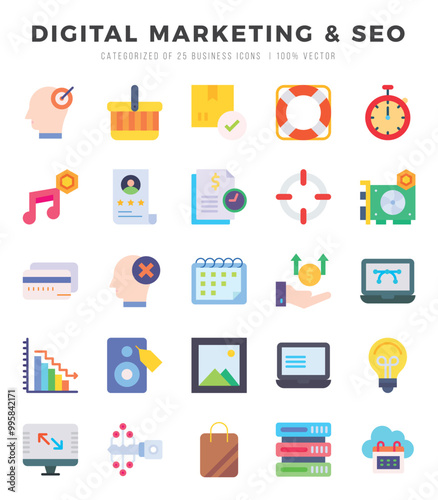 DIGITAL MARKETING & SEO Icons bundle. Flat style Icons. Vector illustration.