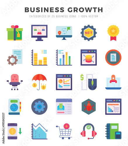 Business Growth icons set. Collection of simple Flat web icons.