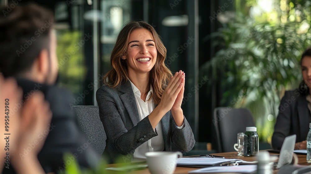 Happy Business Woman in Meeting Setting Happy Business Woman in Meeting Setting
