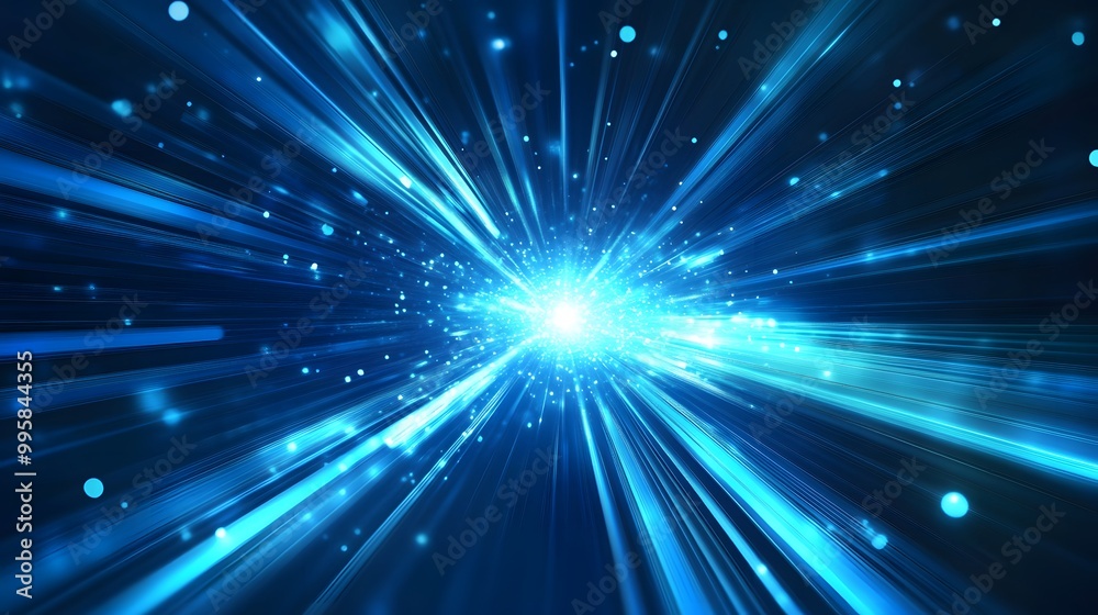 Naklejka premium Vector Abstract, science, futuristic, energy technology concept. Digital image of light rays, stripes lines with blue light, speed and motion blur over dark blue background. 