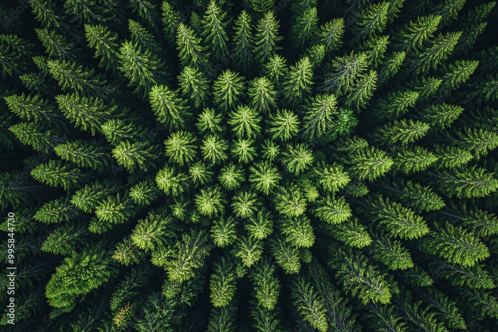 Aerial view of an endless pine forest, where the trees form an intricate pattern Aerial view of an endless pine forest, where the trees form an intricate pattern