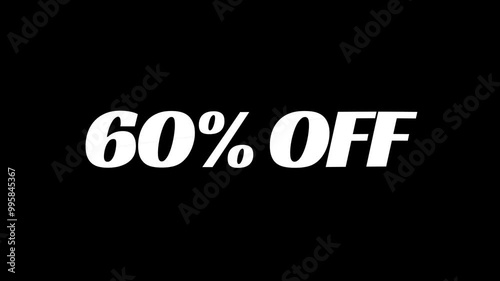 60% OFF text animation, discount concept. Seamless looping video for promotion or others photo