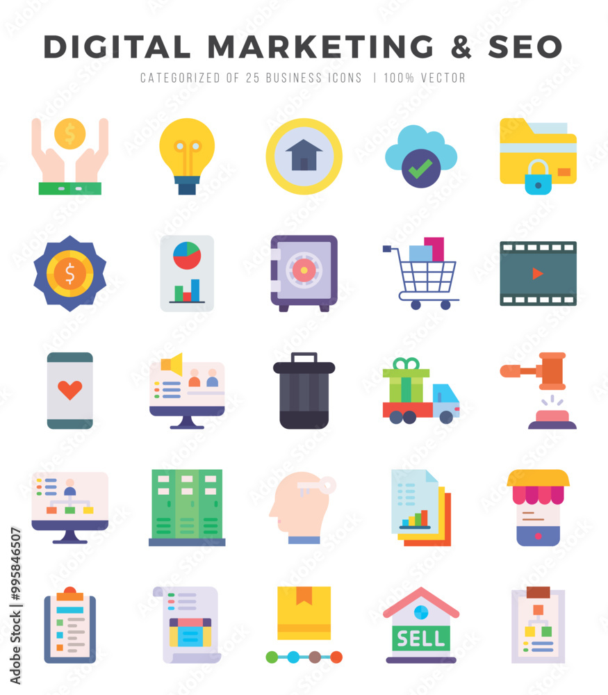 DIGITAL MARKETING & SEO elements. Flat web icon set. Simple vector illustration. DIGITAL MARKETING & SEO elements. Flat web icon set. Simple vector illustration.