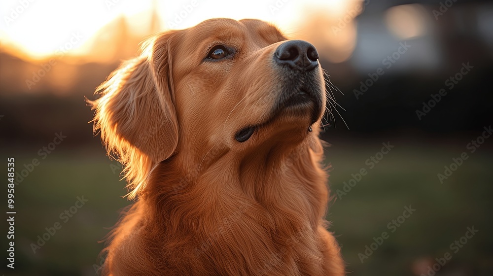 Golden Retriever Gazing at the Setting Sun, Bathed in Warm Light, Its Eyes Filled with Wonder and Loyalty Golden Retriever Gazing at the Setting Sun, Bathed in Warm Light, Its Eyes Filled with Wonder and Loyalty
