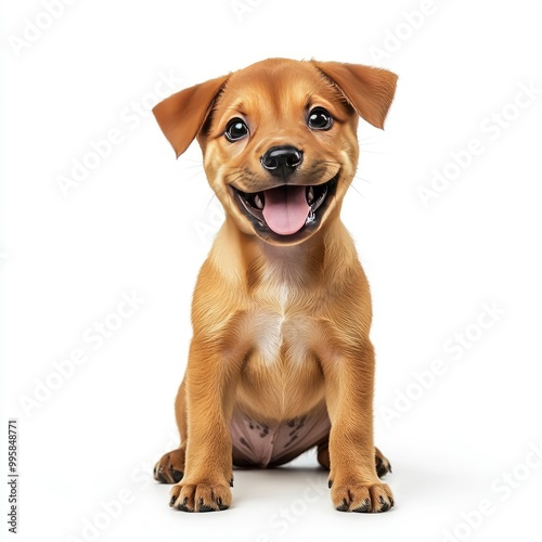 Puppy in a cheerful stance, isolated on a clean white background, natural light. 32k, full ultra hd, high resolution