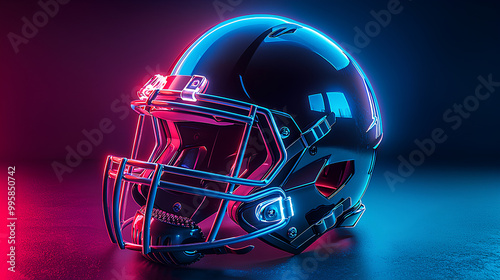 American Football Helmet Neon Lights Blue Pink  D Render