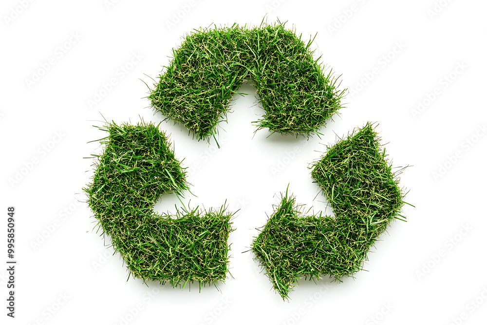 A green grass recycling icon, isolated on a white background, symbolizes sustainability, environmental care, and eco-friendly practices.