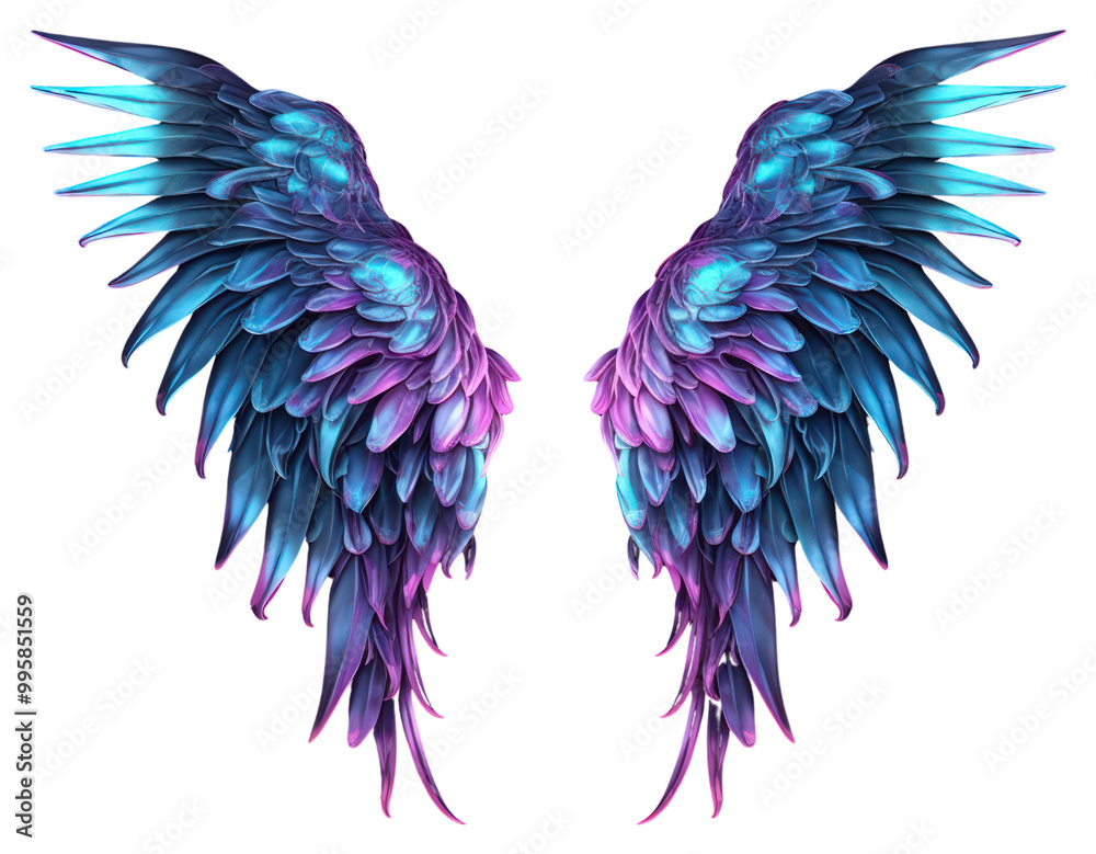 Fototapeta premium PNG Neon angel wings purple violet bird.