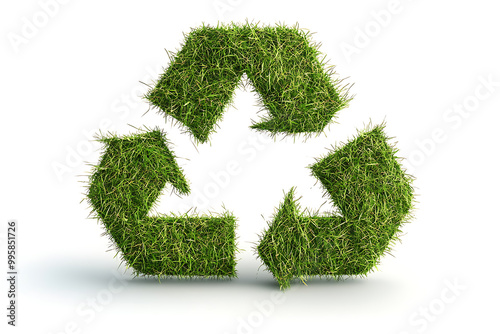 A green grass recycling icon, isolated on a white background, symbolizes sustainability, environmental care, and eco-friendly practices.