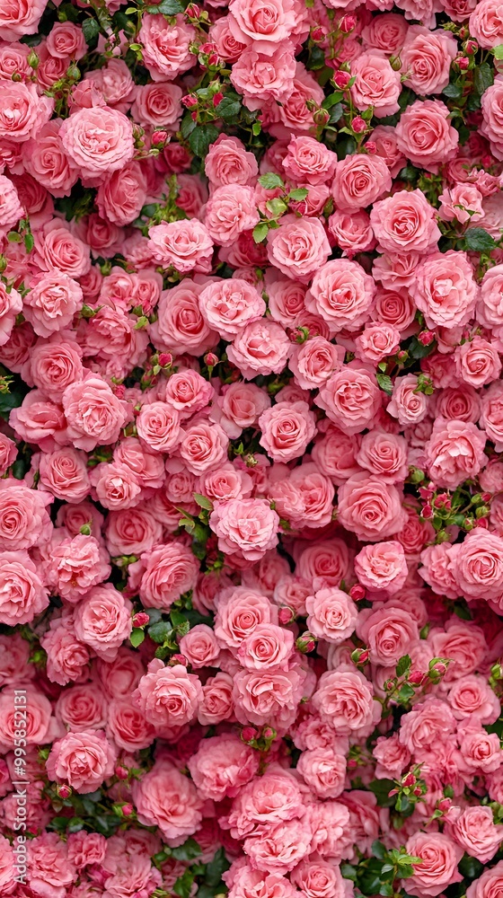 Naklejka premium A wall of pink roses, numerous and beautiful, creating a romantic scene