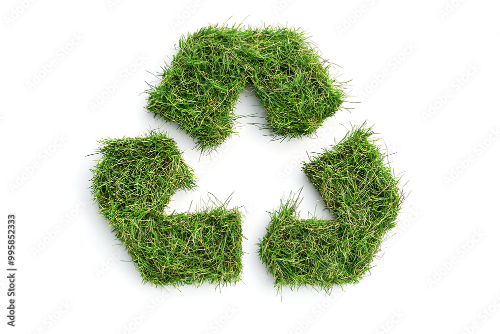 A green grass recycling icon, isolated on a white background, symbolizes sustainability, environmental care, and eco-friendly practices. A green grass recycling icon, isolated on a white background, symbolizes sustainability, environmental care, and eco-friendly practices.