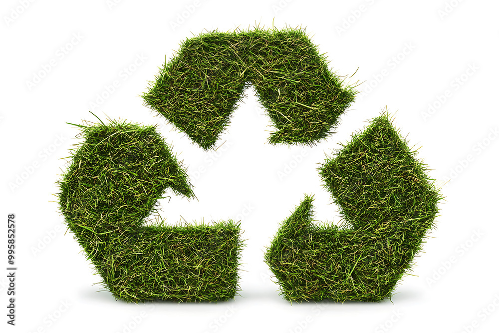 A green grass recycling icon, isolated on a white background, symbolizes sustainability, environmental care, and eco-friendly practices. A green grass recycling icon, isolated on a white background, symbolizes sustainability, environmental care, and eco-friendly practices.