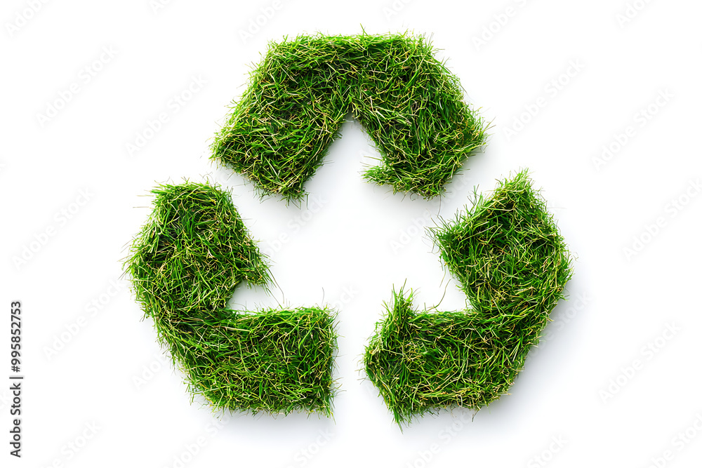A green grass recycling icon, isolated on a white background, symbolizes sustainability, environmental care, and eco-friendly practices. A green grass recycling icon, isolated on a white background, symbolizes sustainability, environmental care, and eco-friendly practices.