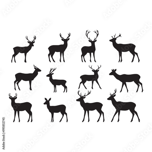 A Vector set of deer silhouettes