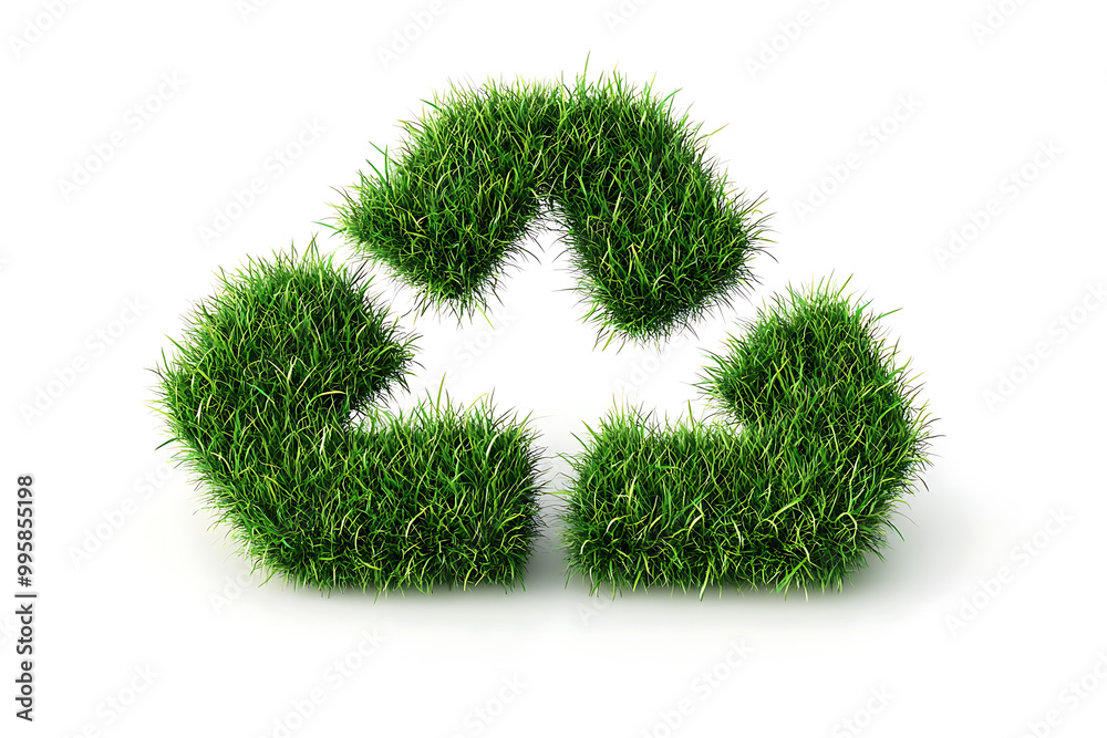 A green grass recycling icon, isolated on a white background, symbolizes sustainability, environmental care, and eco-friendly practices.