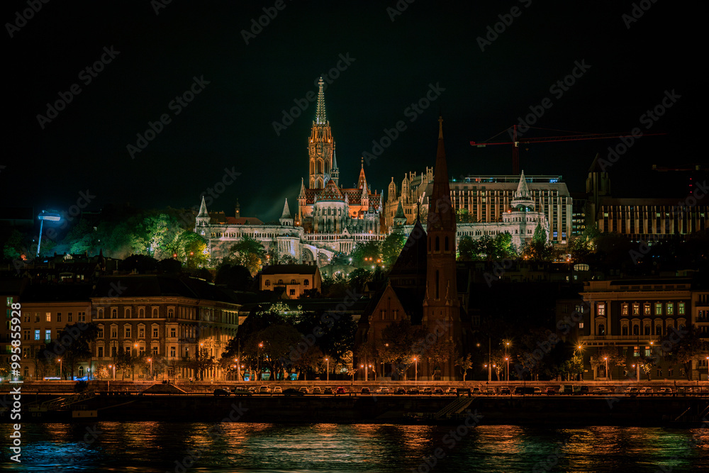 Fototapeta premium night view to the Mattyash church in Budapest