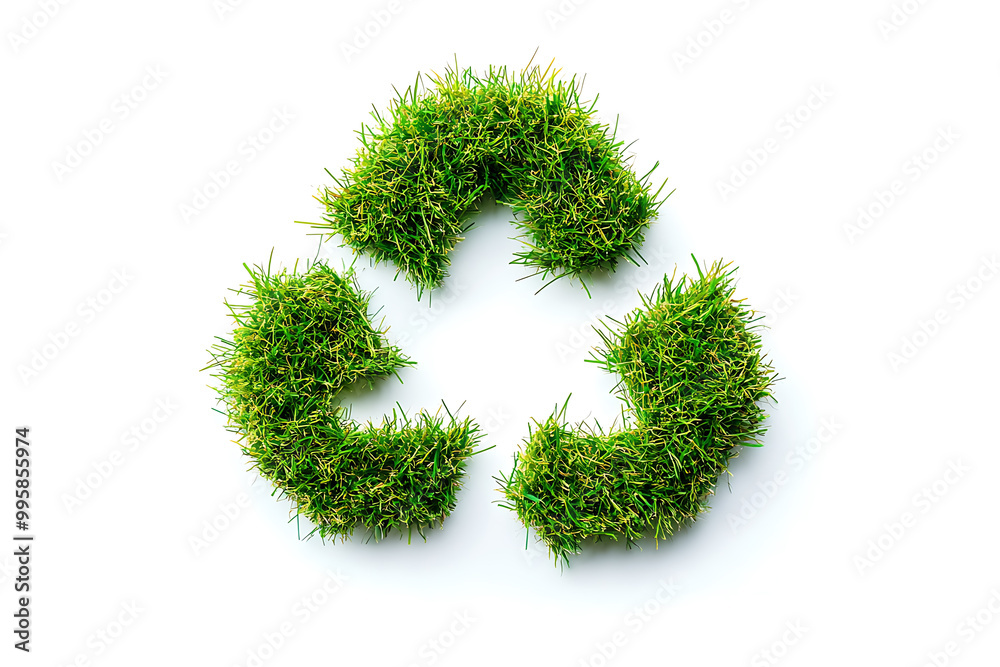 A green grass recycling icon, isolated on a white background, symbolizes sustainability, environmental care, and eco-friendly practices. A green grass recycling icon, isolated on a white background, symbolizes sustainability, environmental care, and eco-friendly practices.