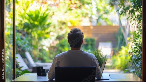 Serene Outdoor Workspace in a Lush Garden