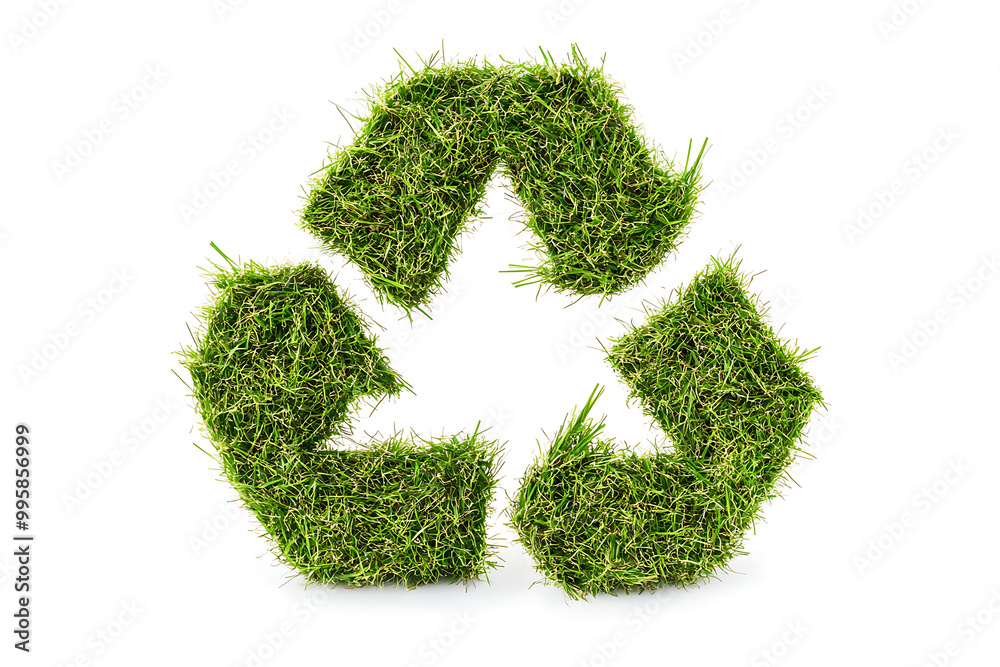 A green grass recycling icon, isolated on a white background, symbolizes sustainability, environmental care, and eco-friendly practices. A green grass recycling icon, isolated on a white background, symbolizes sustainability, environmental care, and eco-friendly practices.