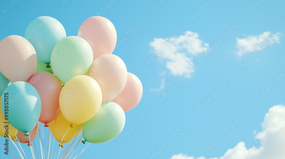 Joyful Pastel Balloons Against a Soft Blue Sky
