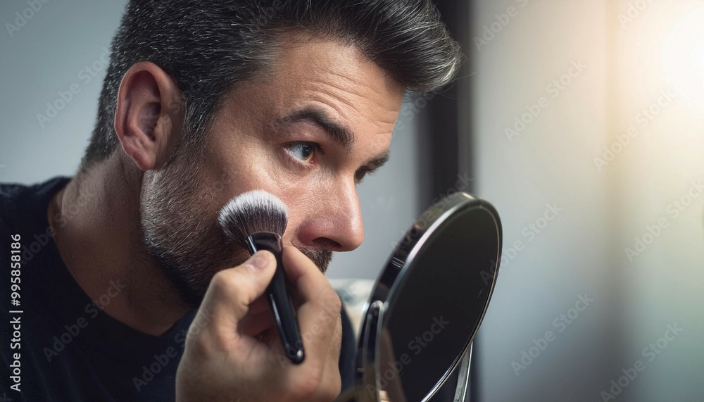 Person applying makeup in front of a mirror, representing beauty, cosmetics, and personal grooming. Person applying makeup in front of a mirror, representing beauty, cosmetics, and personal grooming.
