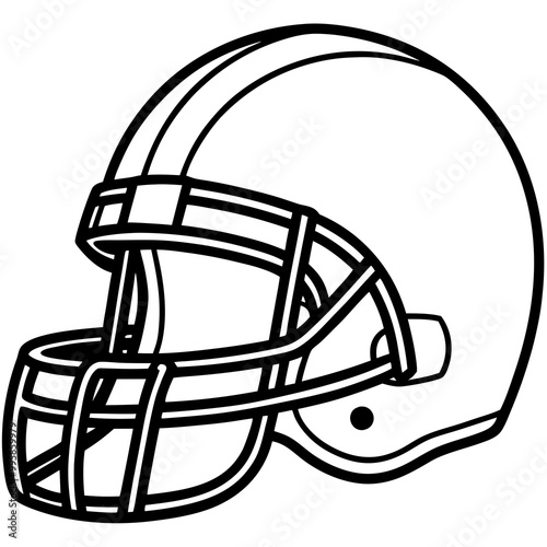 American footballer helmet black and white white background vector illustration line art , Helmet football isolated on white background